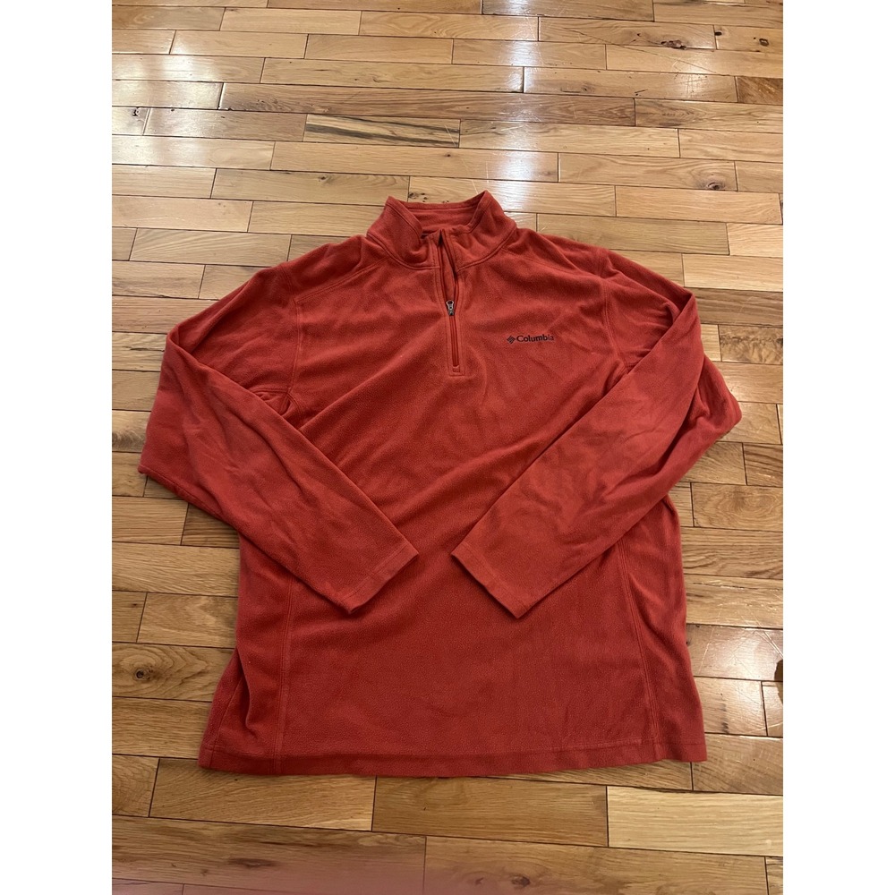 Columbia Mens Quarter Zip Fleece Pullover Rust Orange Mock Neck Size M